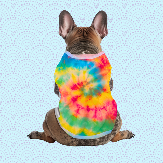 An adorable and unique hand tie dyed cotton dog shirt for your pup!